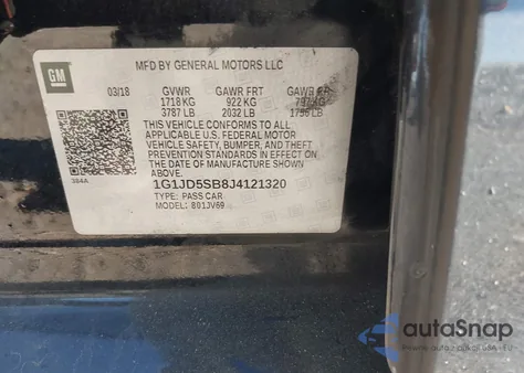 2018 Chevrolet Sonic Lt Auto from USA, damaged, VIN 1G1JD5SB8J4121320